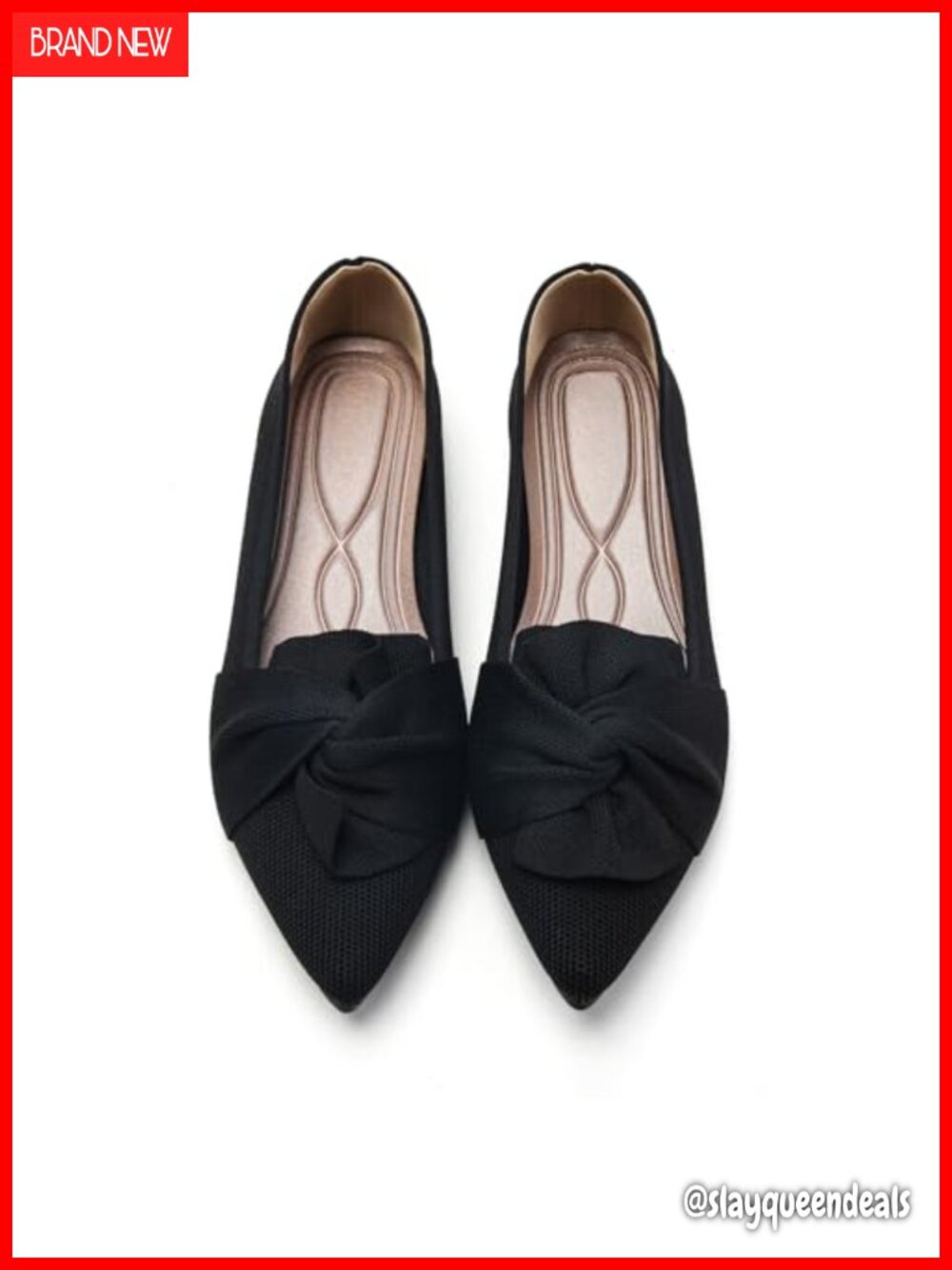 Women's Pointed Toe Ballet Flats with Bow Detail Comfortable Pull-On Shoes